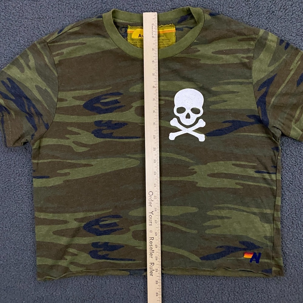 Aviator Nation T-shirt Womens Large Camo Skull Cross Bones Crop Retro Crew - Picture 7 of 9